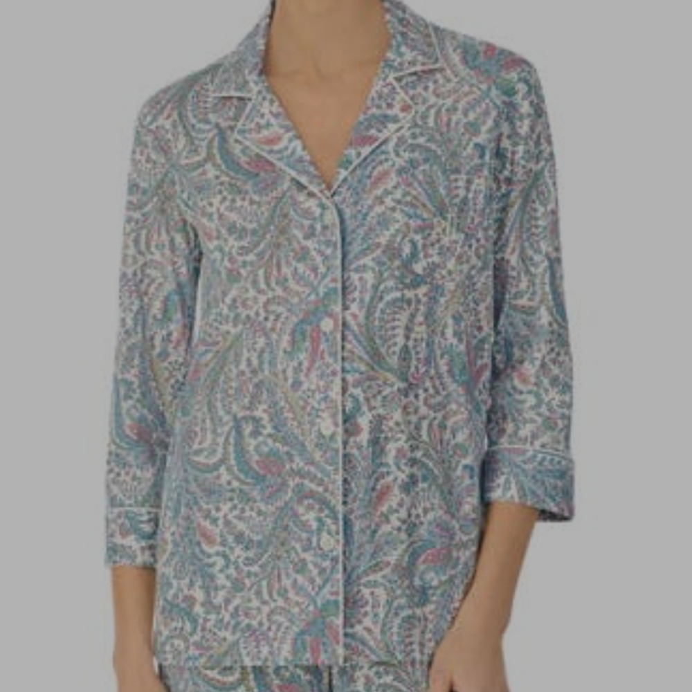 Lauren Ralph Lauren Cotton Blend Pajama Top Ivory XL